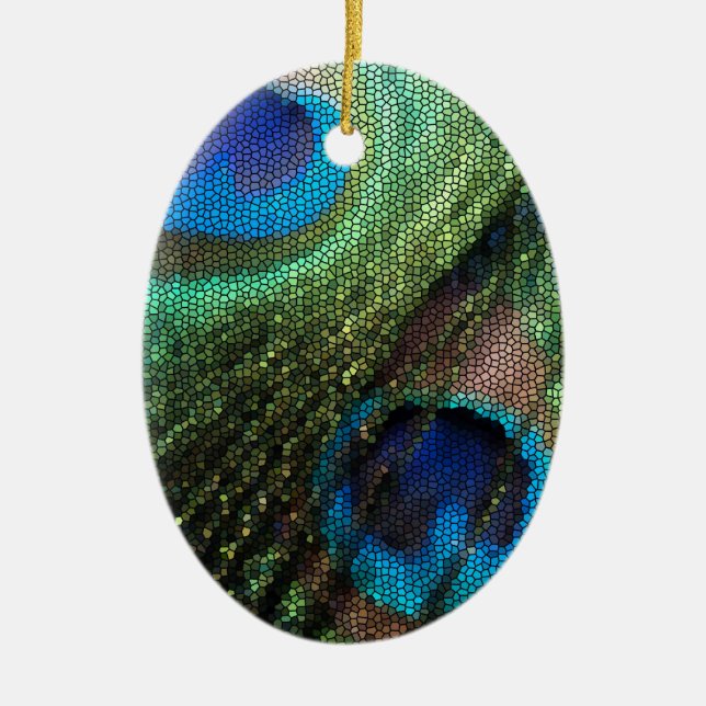 Peacock Feather with Stained Glass Effect Ceramic Ornament (Front)