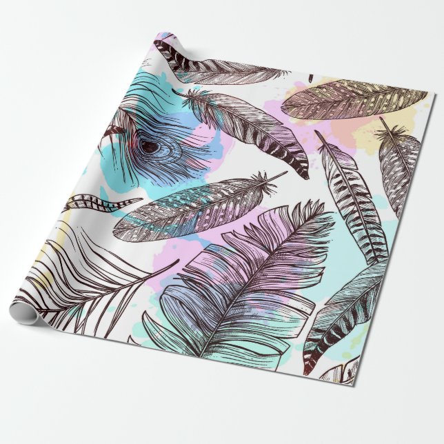 Peacock Feather Wrapping Paper (Unrolled)