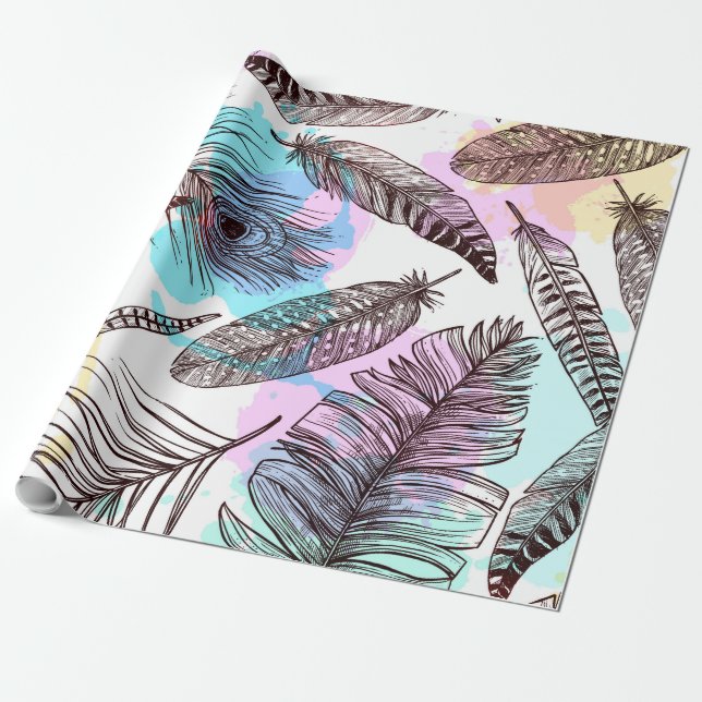 Peacock Feather Wrapping Paper (Unrolled)