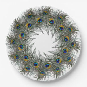 Peacock Feather Wreath Paper Plates