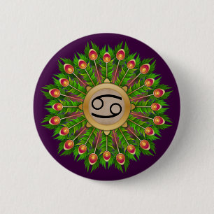 Peacock Feather Wreath Zodiac Sign Cancer 2 Inch Round Button