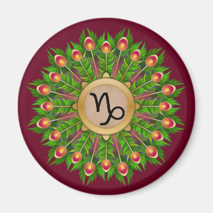 Peacock Feather Wreath Zodiac Sign Capricorn Magnet