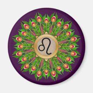 Peacock Feather Wreath Zodiac Sign Leo Magnet