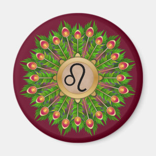 Peacock Feather Wreath Zodiac Sign Leo Magnet
