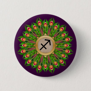 Peacock Feather Wreath Zodiac Sign Sagittarius 2 Inch Round Button