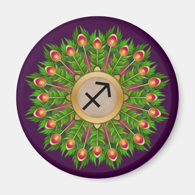 Peacock Feather Wreath Zodiac Sign Sagittarius Magnet (Front)