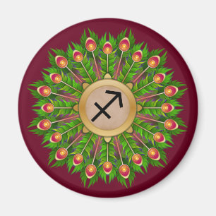 Peacock Feather Wreath Zodiac Sign Sagittarius Magnet