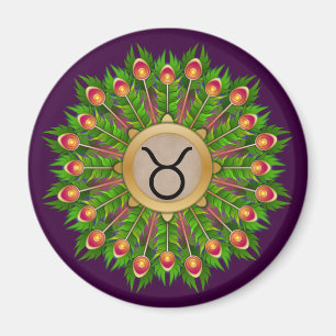 Peacock Feather Wreath Zodiac Sign Taurus Magnet