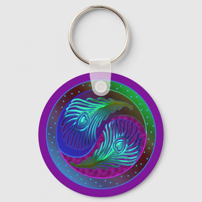 Peacock Feather Yin Yang 5 Keychain (Front)