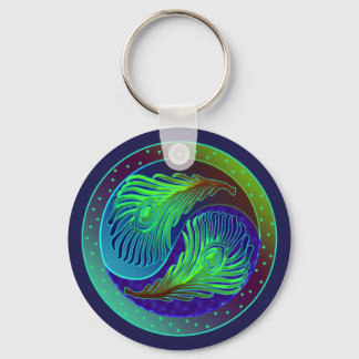 Peacock Feathers 1 Yin Yang Keychain