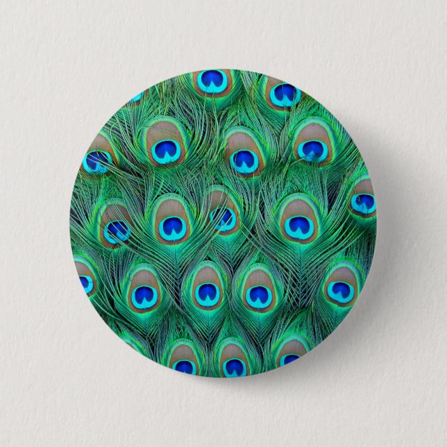 Peacock Feathers 2 Inch Round Button (Front)