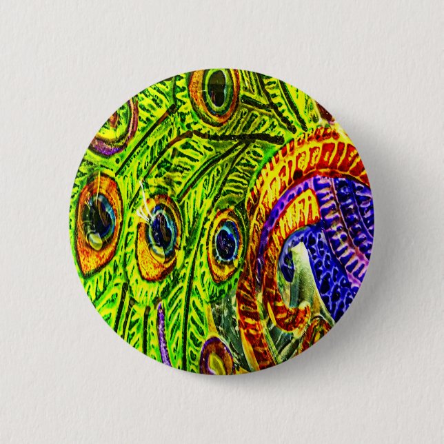 Peacock Feathers 2 Inch Round Button (Front)