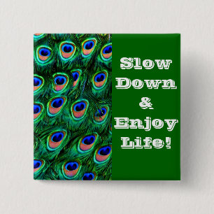 Peacock feathers_ 2 inch square button