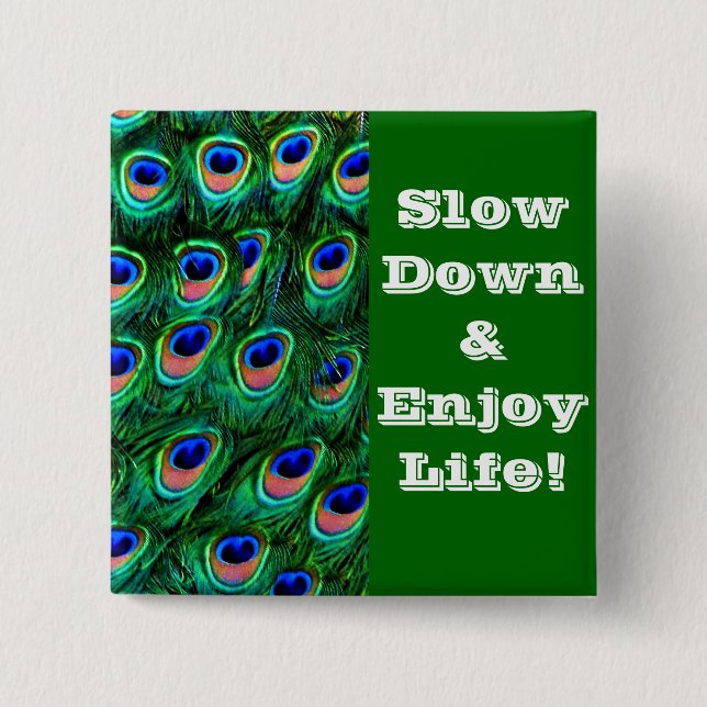 Peacock feathers_ 2 inch square button (Front)