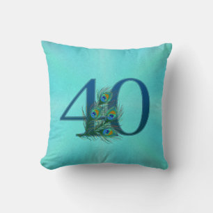 Peacock Feathers 40 Birthday Anniversary Milestone Throw Pillow