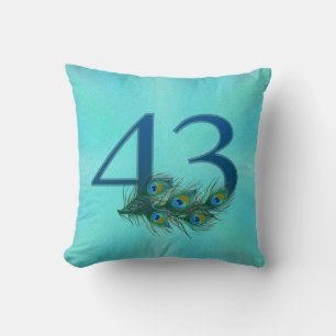 Peacock Feathers 43 Birthday Anniversary Milestone Throw Pillow