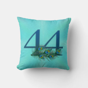 Peacock Feathers 44 Birthday Anniversary Milestone Throw Pillow