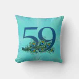 Peacock Feathers 59 Birthday Anniversary Milestone Throw Pillow