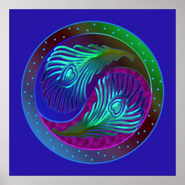 Peacock Feathers 5 Yin Yang Poster (Front)