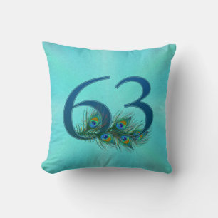 Peacock Feathers 63 Birthday Anniversary Milestone Throw Pillow