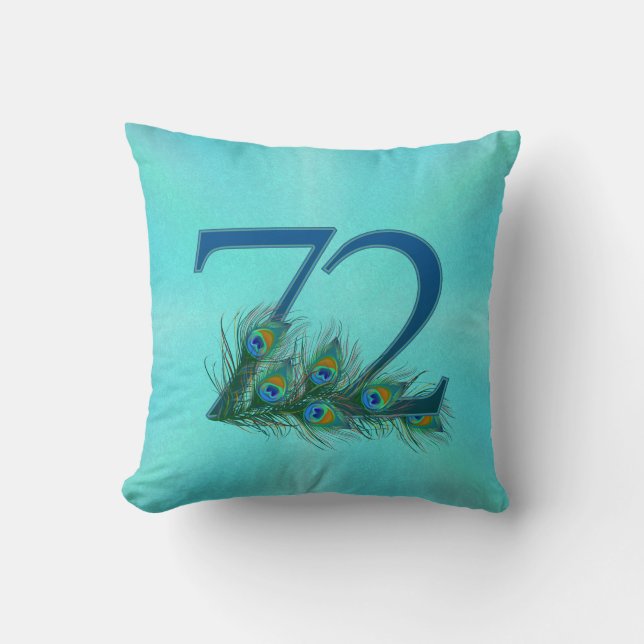 Peacock Feathers 72 Birthday Anniversary Milestone Throw Pillow (Front)