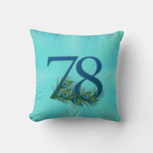 Peacock Feathers 78 Birthday Anniversary Milestone Throw Pillow