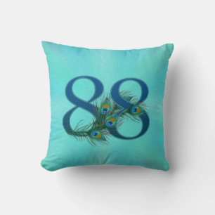 Peacock Feathers 88 Birthday Anniversary Milestone Throw Pillow