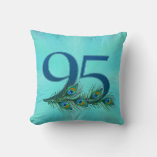 Peacock Feathers 95 Birthday Anniversary Milestone Throw Pillow