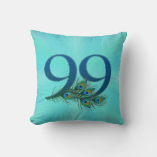 Peacock Feathers 99 Birthday Anniversary Milestone Throw Pillow