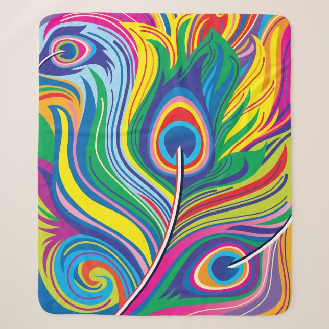 Peacock Feathers Abstract Art Sherpa Blanket (Front)