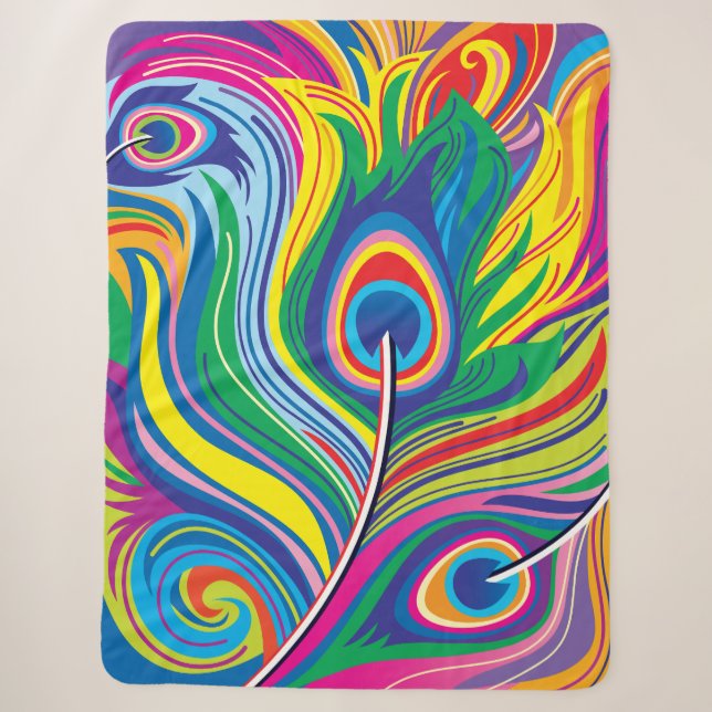 Peacock Feathers Abstract Art Sherpa Blanket (Front)