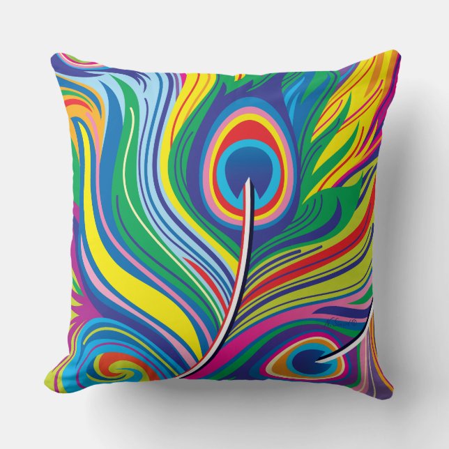 Peacock Feathers Abstract Art Throw Pillow (Front)