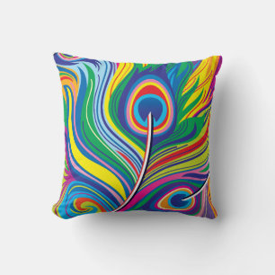 Peacock Feathers Abstract Art Throw Pillow