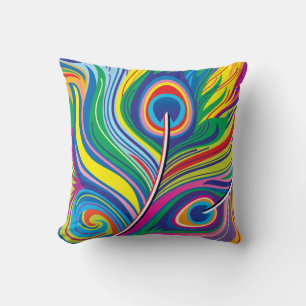 Peacock Feathers Abstract Art Throw Pillow