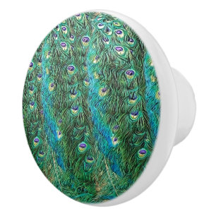 Peacock feathers, abstract - pattern in acrylic ceramic knob