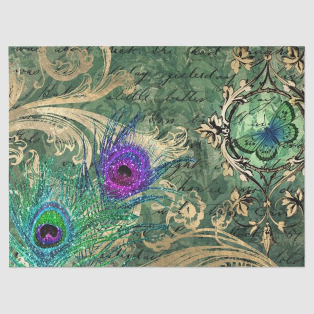 Peacock Feathers and Butterfly Decoupage Tissue Paper (Front)