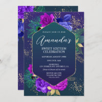 Peacock Feathers and Floral Birthday Invitation