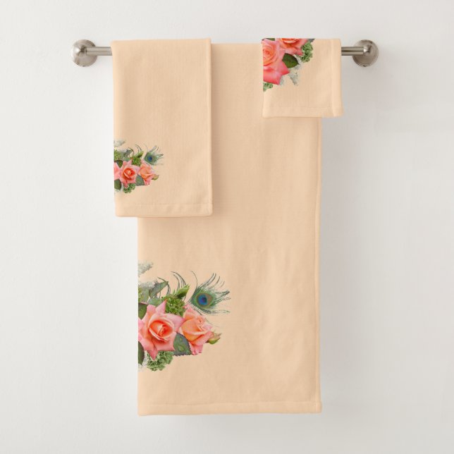Peacock Feathers and Roses Bath Towel Set (Insitu)