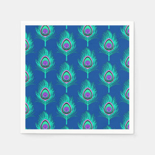 Peacock Feathers, Aqua on Deep Cobalt Blue Napkin