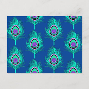 Peacock Feathers, Aqua on Deep Cobalt Blue Postcard