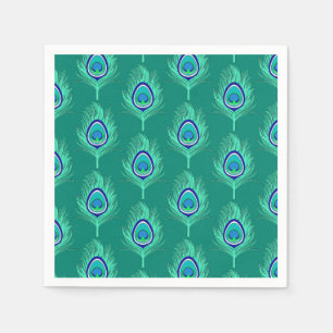 Peacock Feathers, Aqua on Turquoise / Peacock Napkin