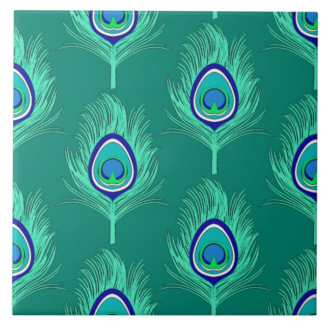 Peacock Feathers, Aqua on Turquoise / Peacock Tile (Front)