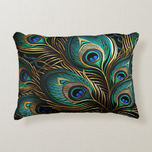 Peacock Feathers - Art Deco Accent Pillow