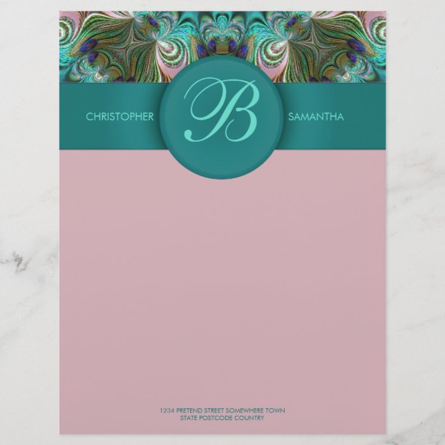 Peacock Feathers Art Monogram Letterhead (Front)