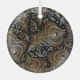 Peacock Feathers: Artistic Freehand Drawing. Glass Ornament