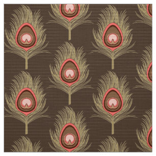Peacock Feathers, Beige on Dark Chocolate Brown Fabric