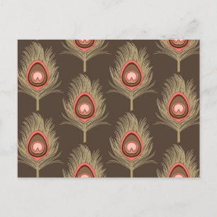 Peacock Feathers, Beige on Dark Chocolate Brown Postcard
