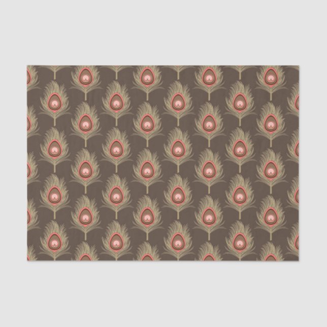 Peacock Feathers, Beige on Dark Chocolate Brown Tissue Paper (Front)