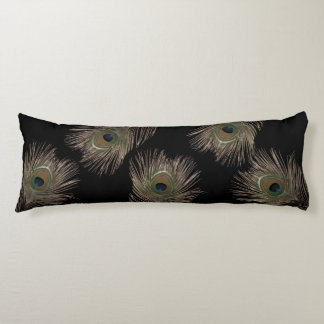 Peacock feathers black body pillow