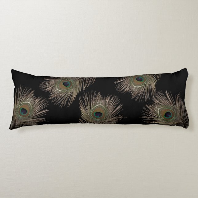 Peacock feathers black body pillow (Front)